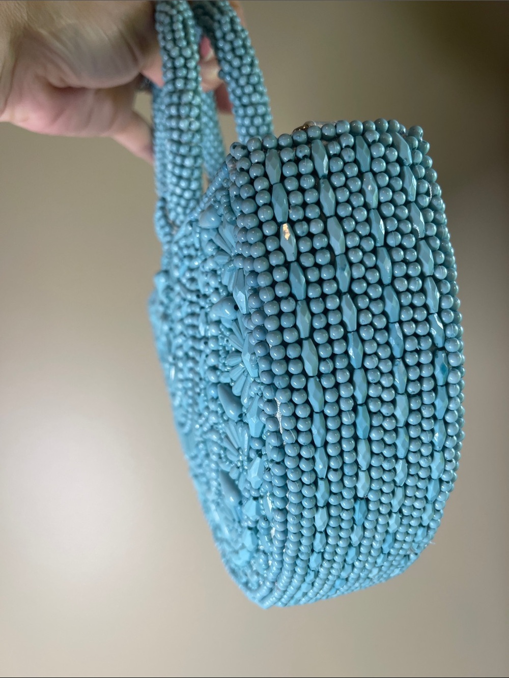 Handcrafted Turquoise Beaded Half-Moon Mini Bag - Picture 5 of 10
